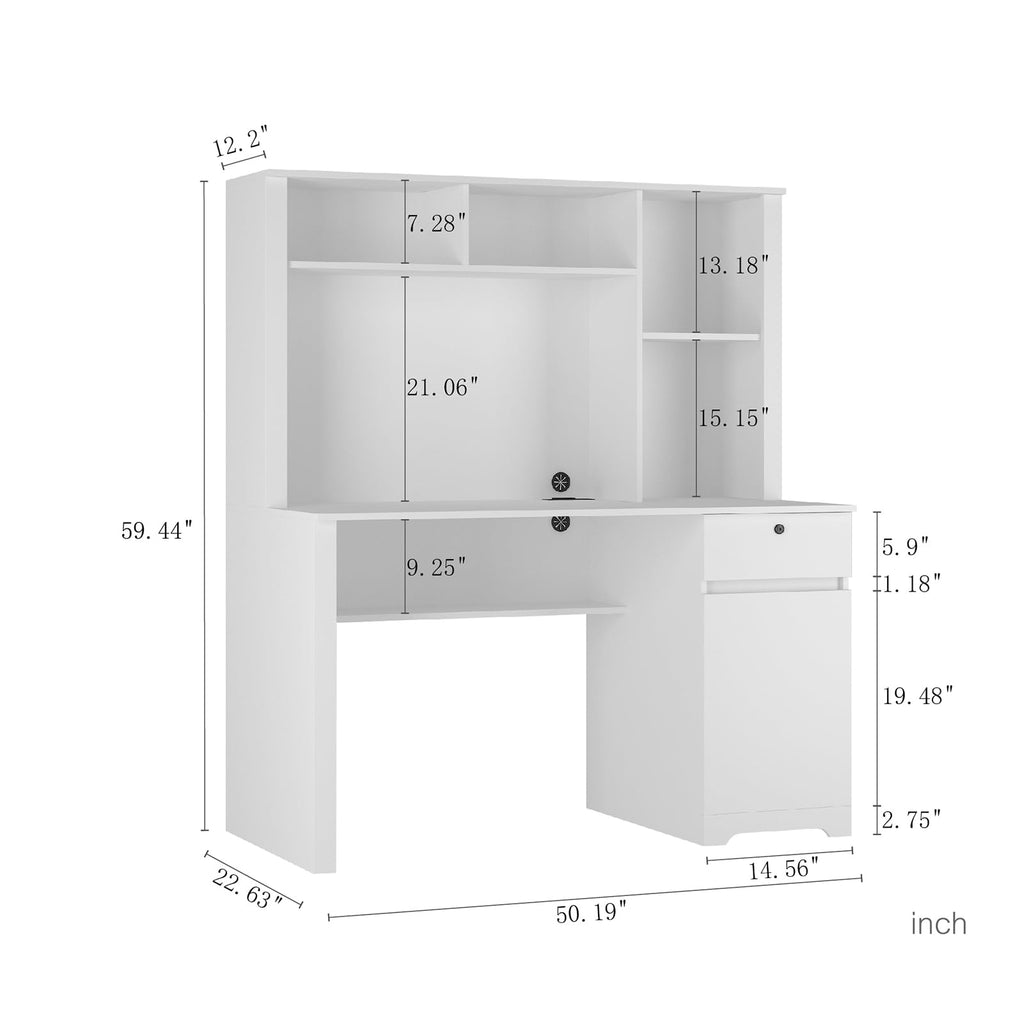 White Desk with Hutch and Drawers K461605