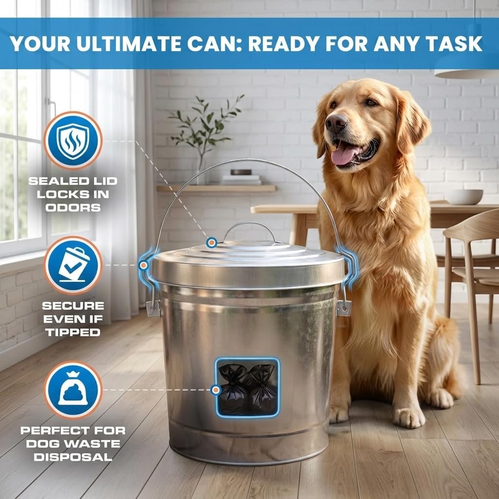 6 Gallon Galvanized Metal Trash Can with Locking Lid P828580