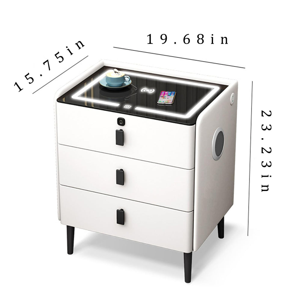 Gray 3 Tier Nightstand with Wireless Charging and Fingerprint Lock B9442