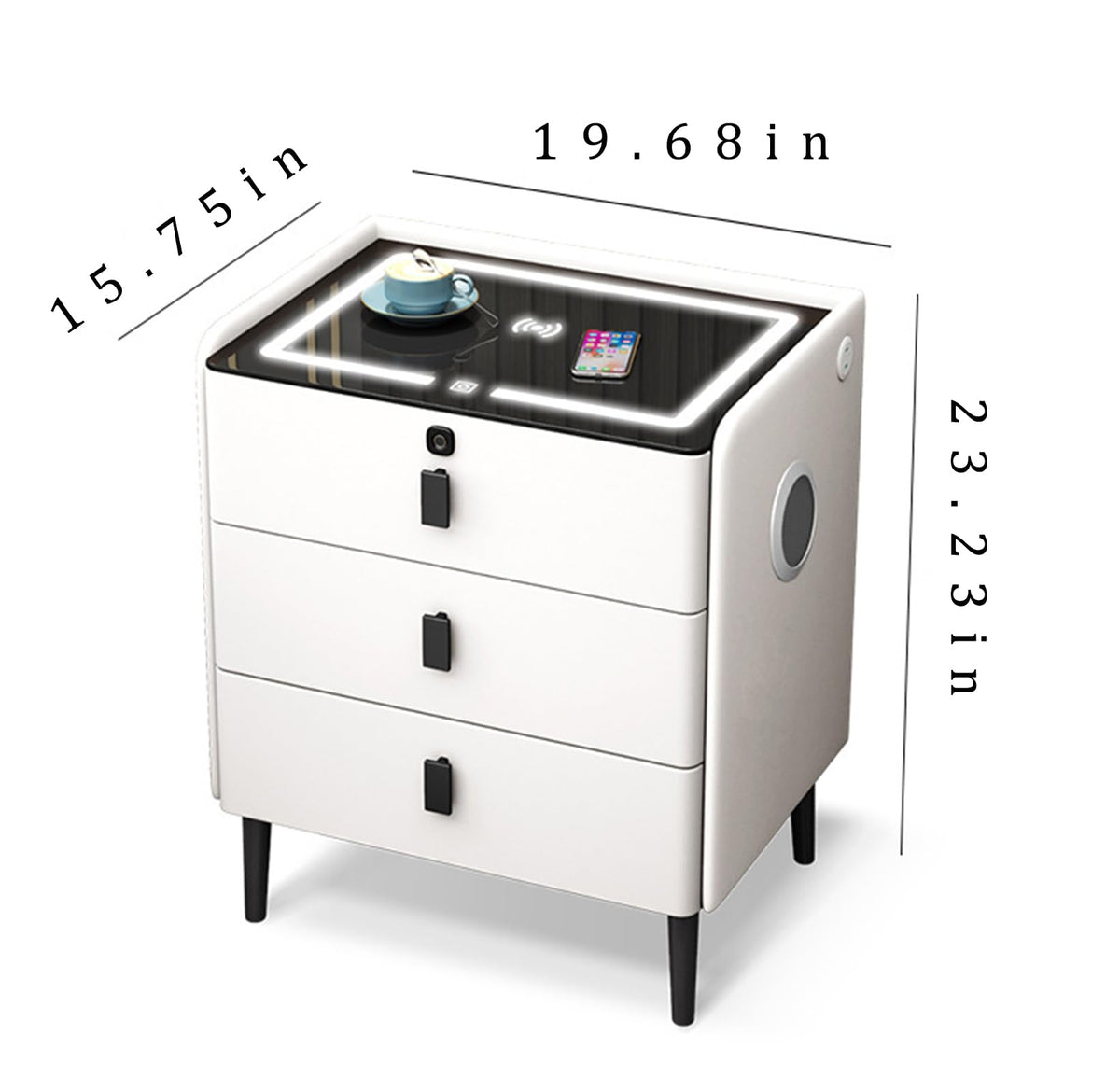 Gray 3 Tier Nightstand with Wireless Charging and Fingerprint Lock B9442