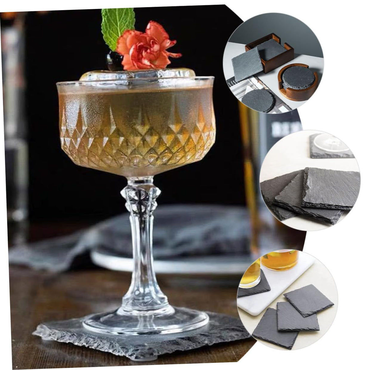 12pcs Natural Stone Coasters Set Q523