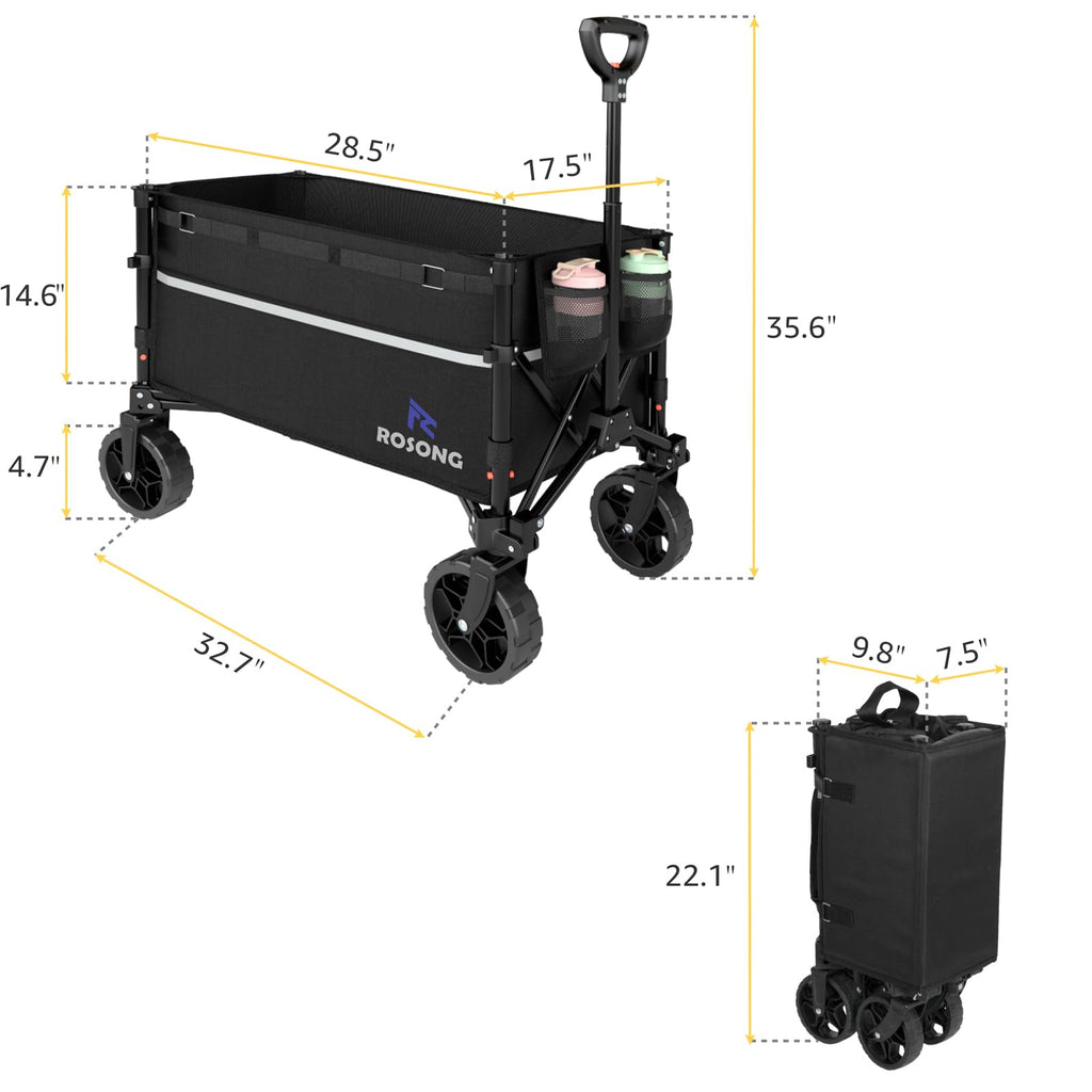 Collapsible Heavy Duty Wagon Cart with Wheels 120L Black L953