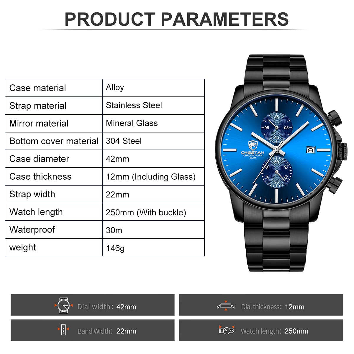 Mens Stainless Steel Waterproof Chronograph Quartz Watch N103018