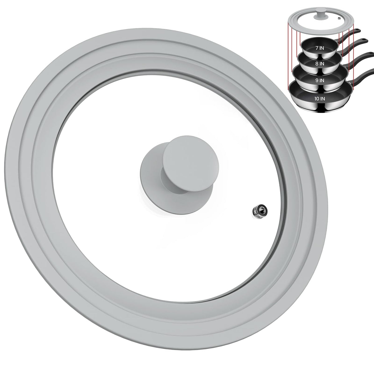 Tempered Glass Universal Lid with Silicone Rim Fits 8" 9" 9.5" Cookware B244