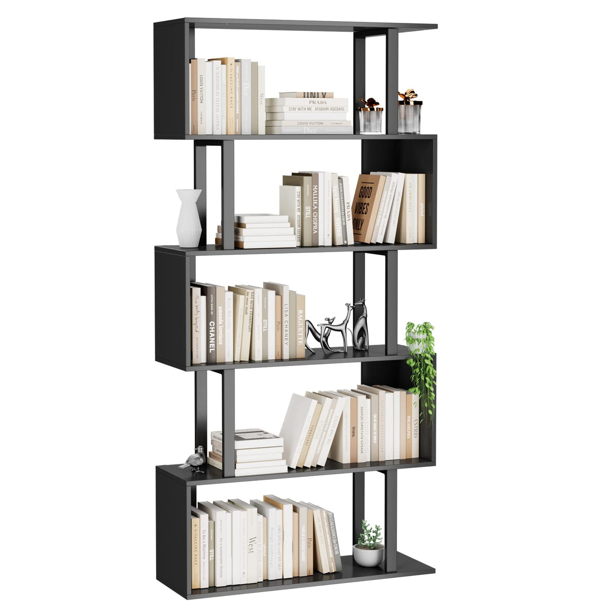 Black 5-Tier Geometric Wood Bookcase B45999