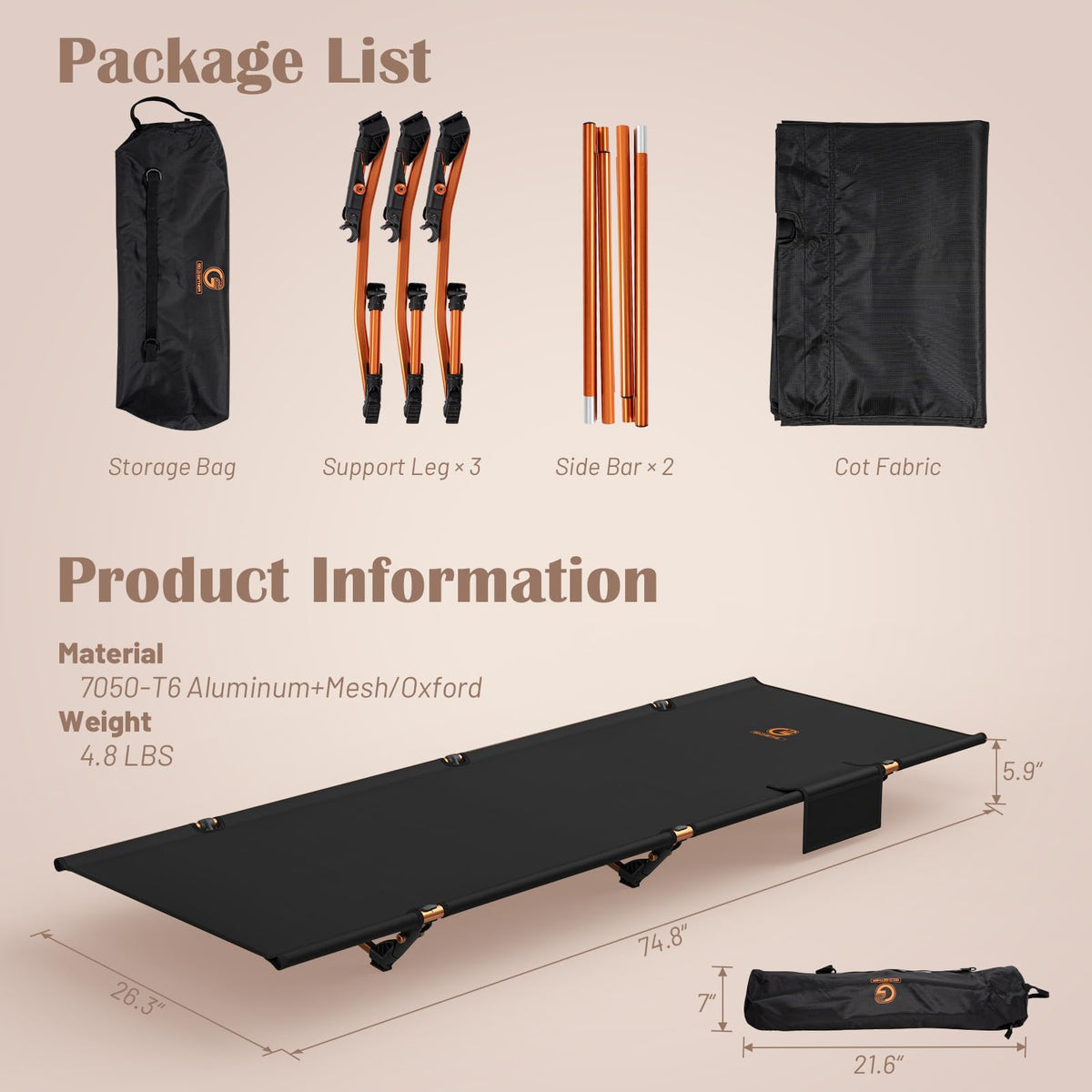 Foldable Camping Cot with Storage Bag I422508
