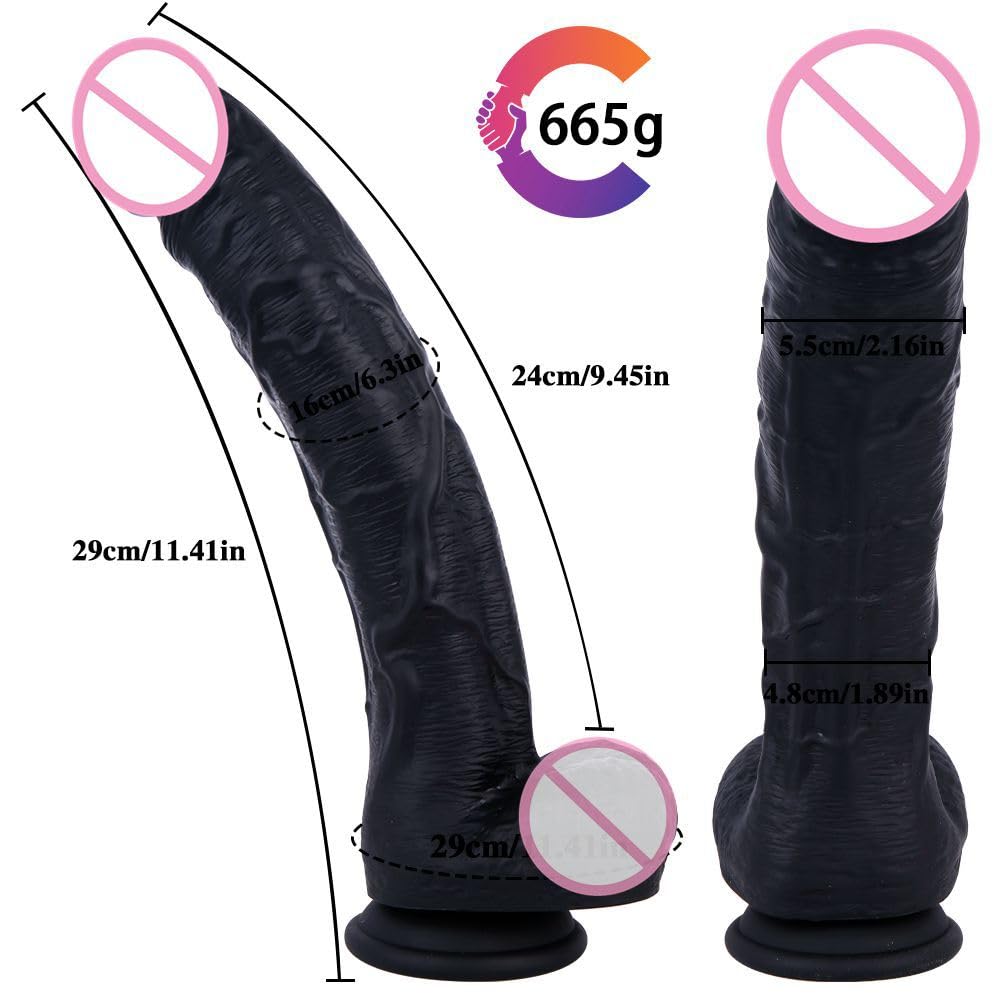 12 Inch Black Realistic Silicone Dildo with Suction Cup W194168