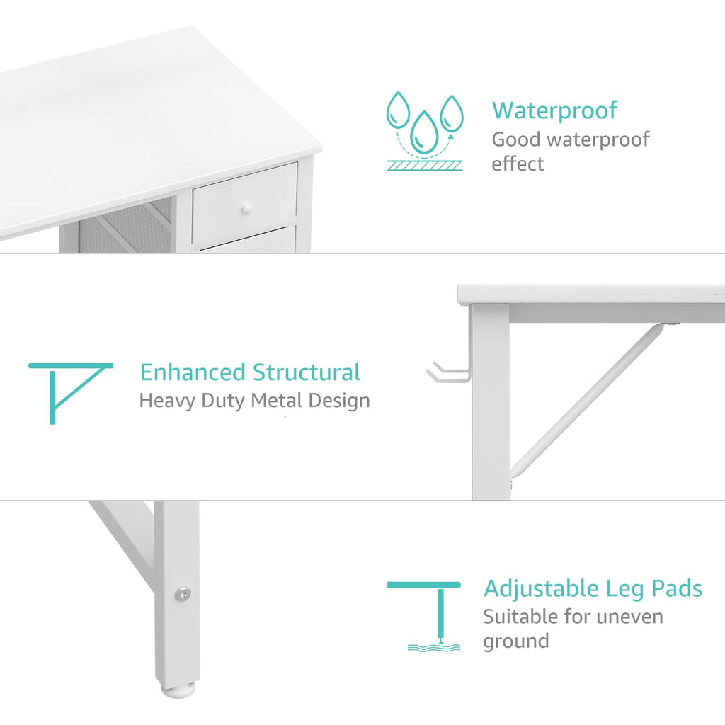 White 47 Inch Computer Desk with Drawers H655528