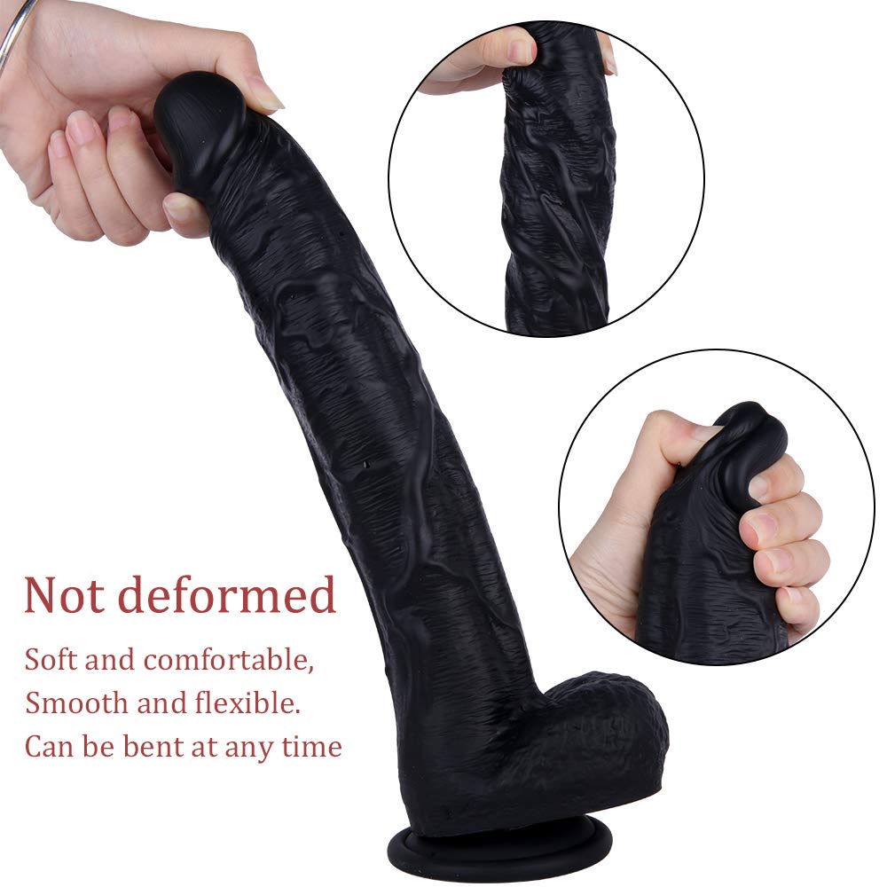 12 Inch Black Realistic Silicone Dildo with Suction Cup W194168