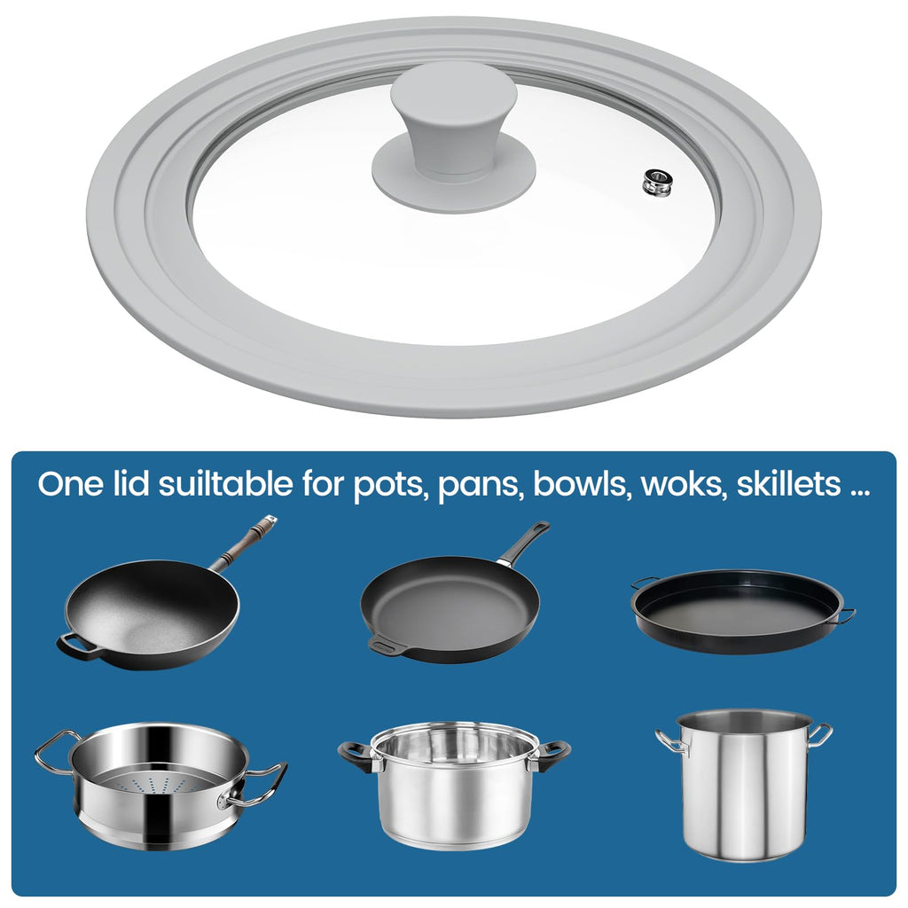 Tempered Glass Universal Lid with Silicone Rim Fits 8" 9" 9.5" Cookware B244