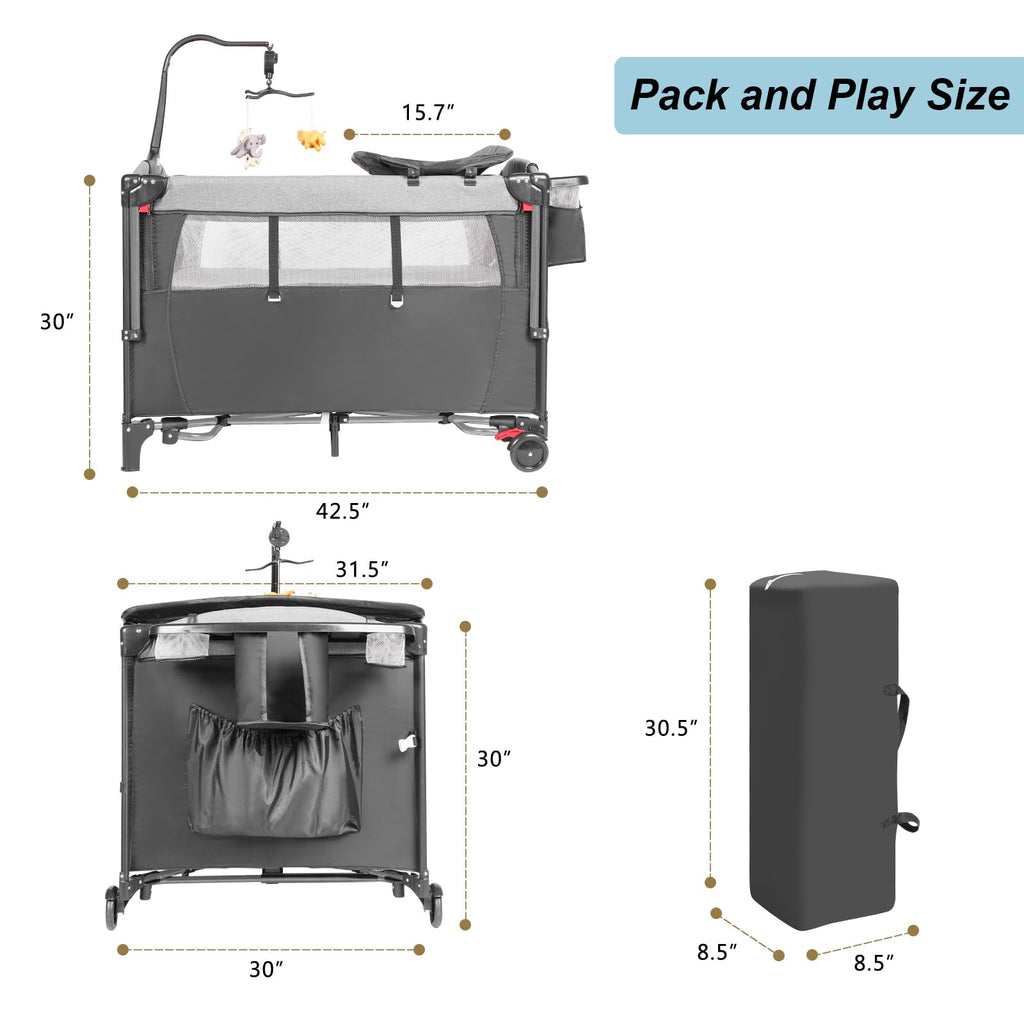 5-in-1 Pack and Play Baby Bassinet Bedside Sleeper Grey M36406