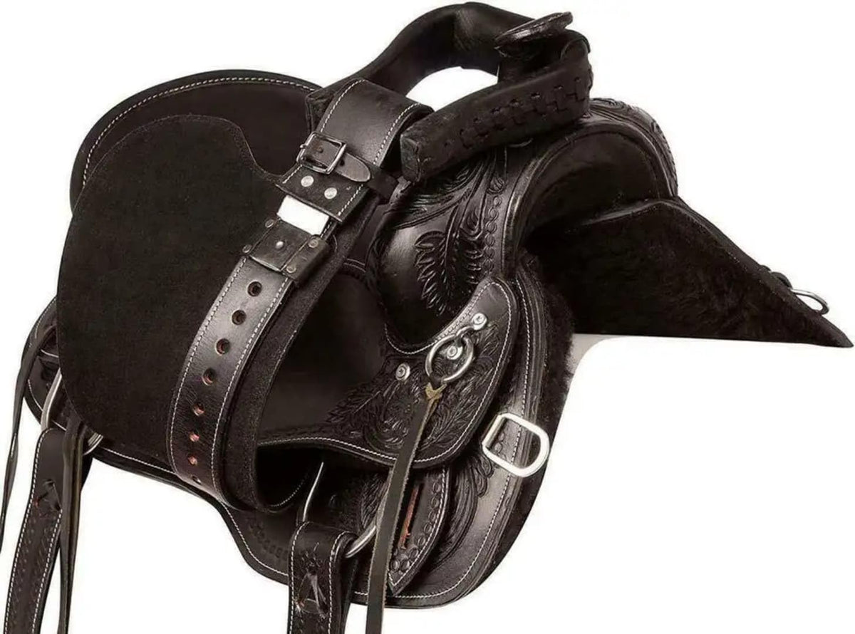 Black Floral Tooled Leather Western Saddles Combo Tack Set B359780