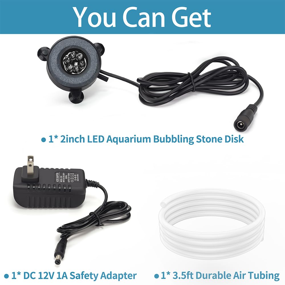 2 Inch LED Air Bubble Stone Disk with Air Tubing T553