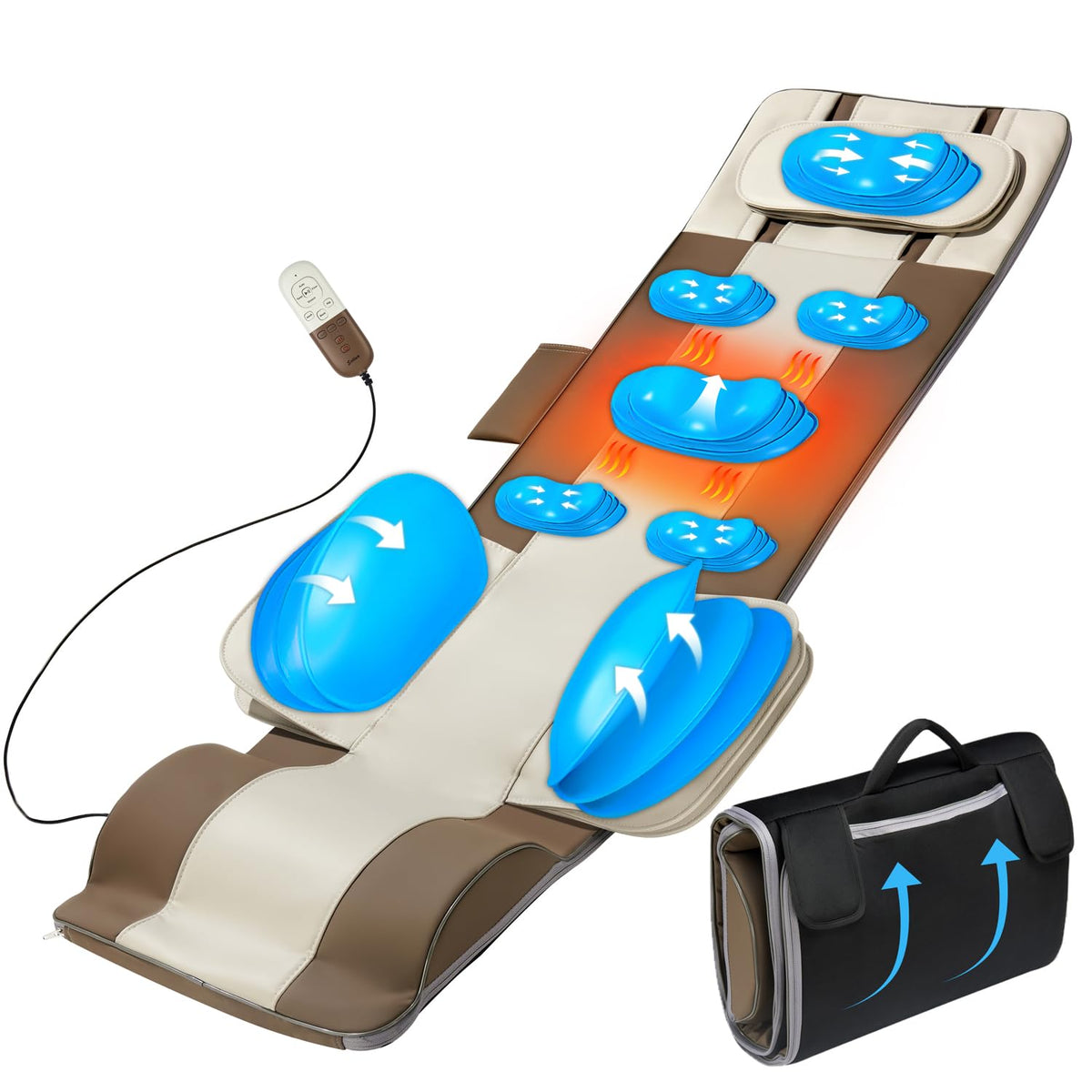Full Body Massage Mat with Airbags Stretching & Heating, 3D Lumbar Traction, 4 Modes 3 Intensities 3 Heat Levels, PU Leather, Foldable Q20919