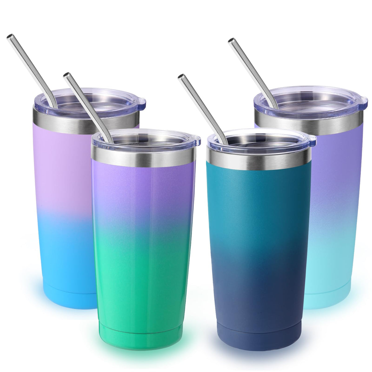 20oz Stainless Steel Insulated Tumbler with Lid and Straw 4 Pack L719807