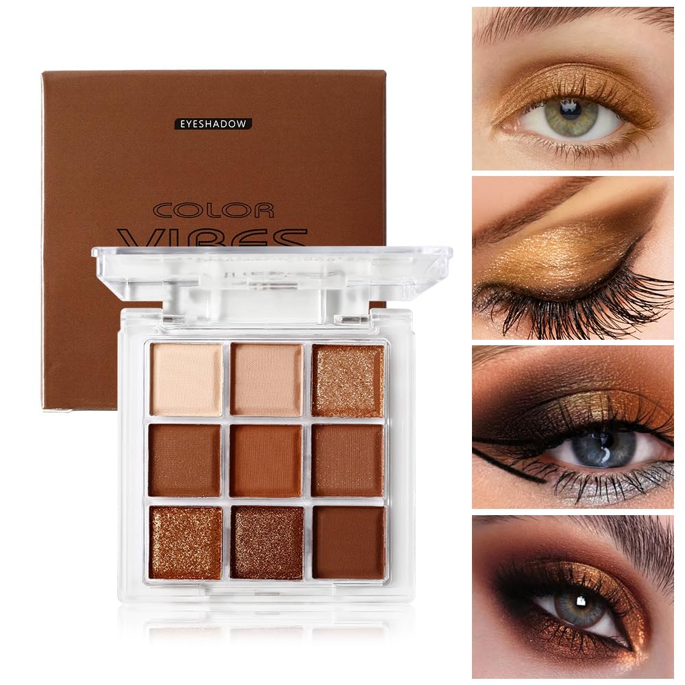 Golden Caramel 9 Warm Bronze & Nude Brown Eyeshadow Palette Matte & Metallic Q25467