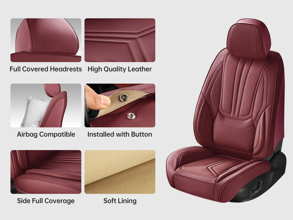 Burgundy Leather Full Set Car Seat Covers B92077