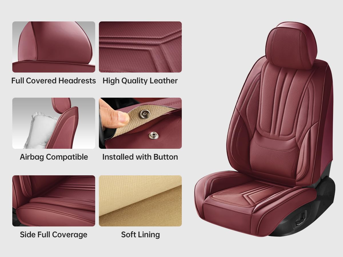 Burgundy Leather Full Set Car Seat Covers B92077