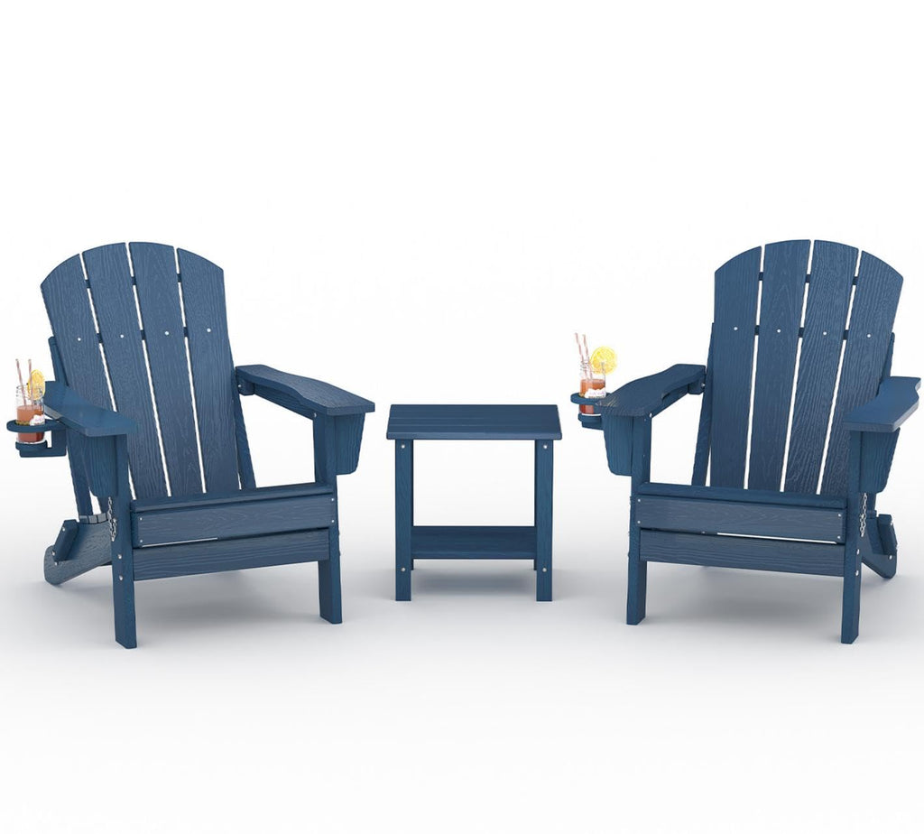 HDPE Folding Adirondack Chair Set of 2 with Side Table, Navy Blue Y3483