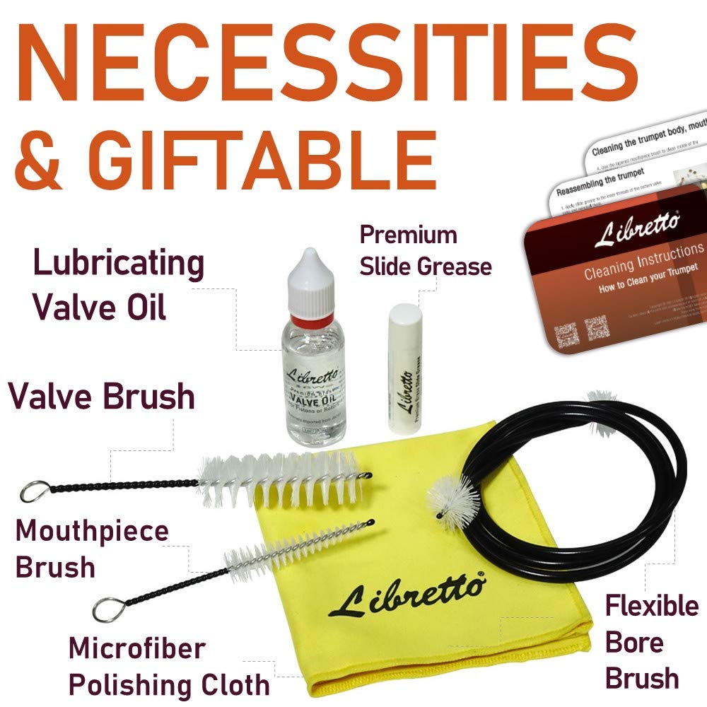 Trumpet Care Kit with Valve Oil, Slide Grease, Cleaning Cloth, Brushes and Case G578626