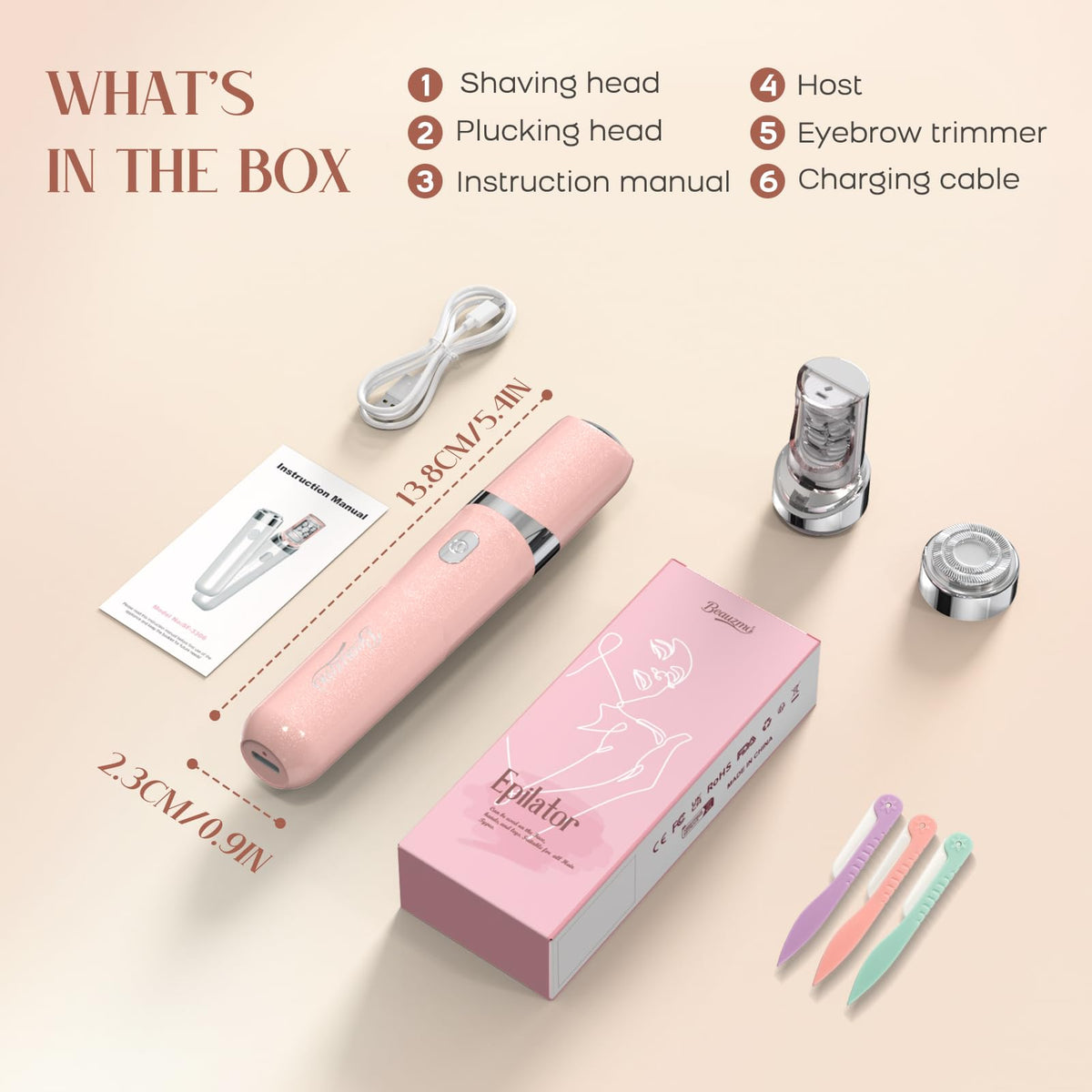 2-in-1 USB Rechargeable Electric Facial Hair Remover with LED Light H8421