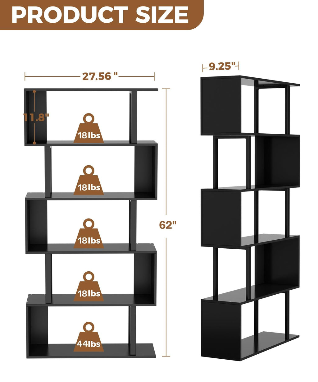 Black 5-Tier Geometric Wood Bookcase B45999