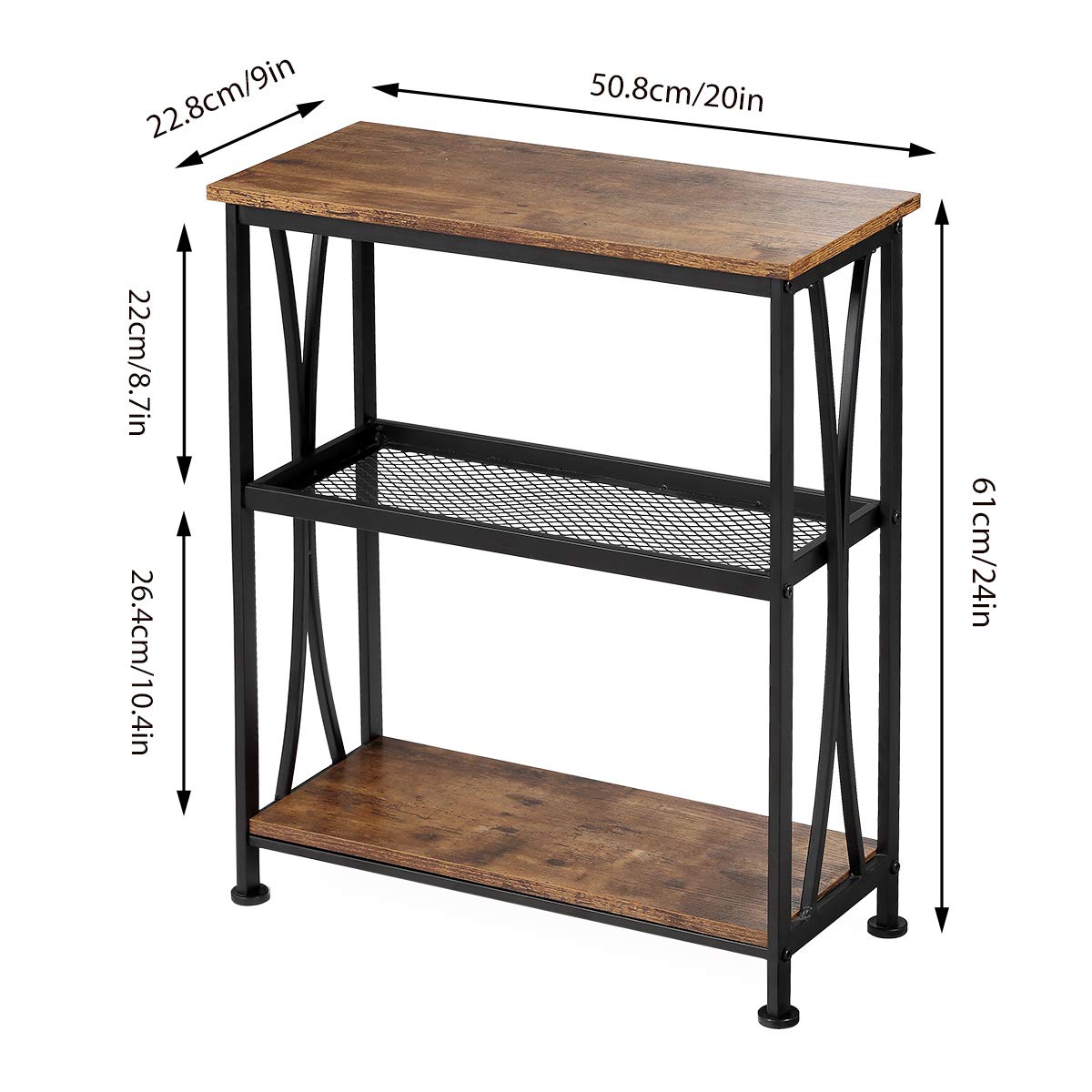 Narrow 3-Tier Side Table with Storage Shelves T468