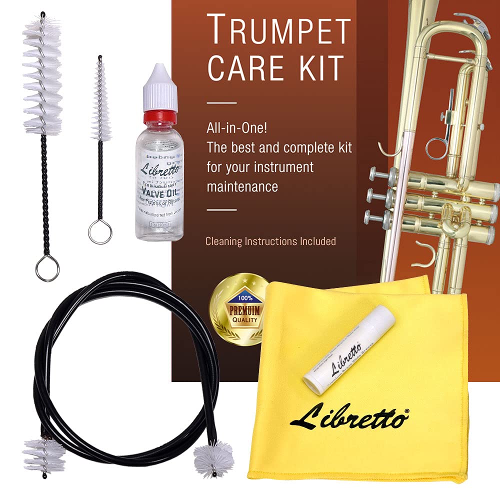 Trumpet Care Kit with Valve Oil, Slide Grease, Cleaning Cloth, Brushes and Case G578626