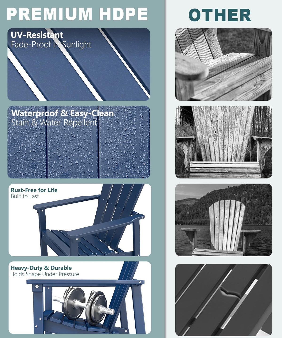 Navy Blue HDPE Adirondack Chair Set of 8 G1971