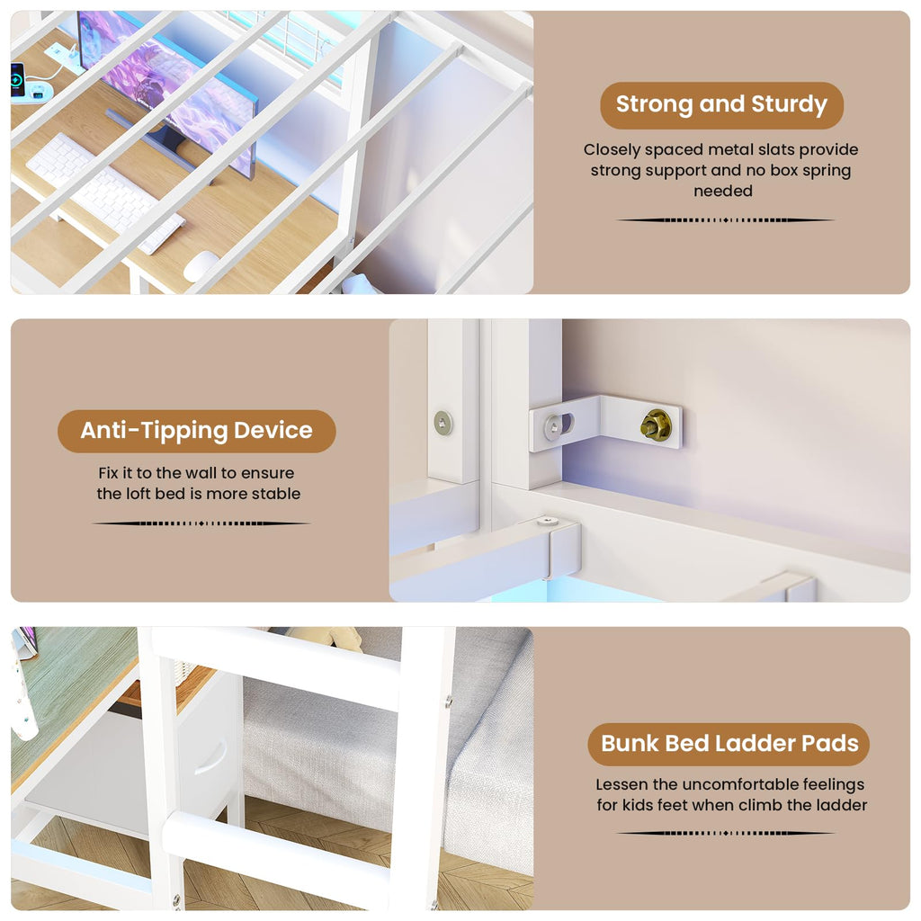 Twin Over Twin White Bunk Bed with Desk Z17970