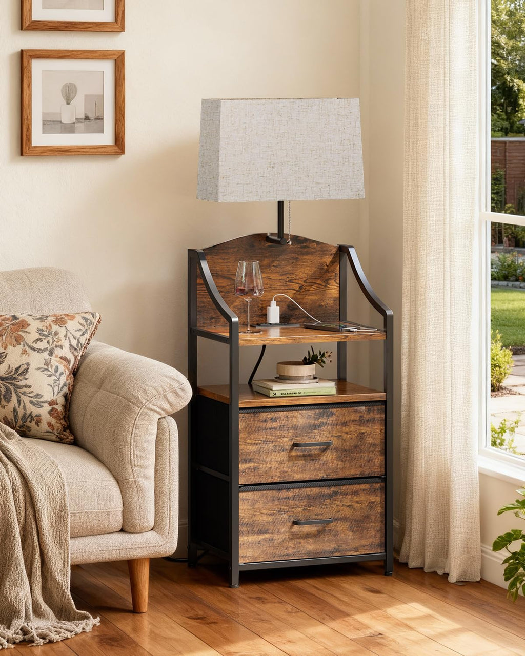 45" Tall Nightstand with Charging Station & Light E878