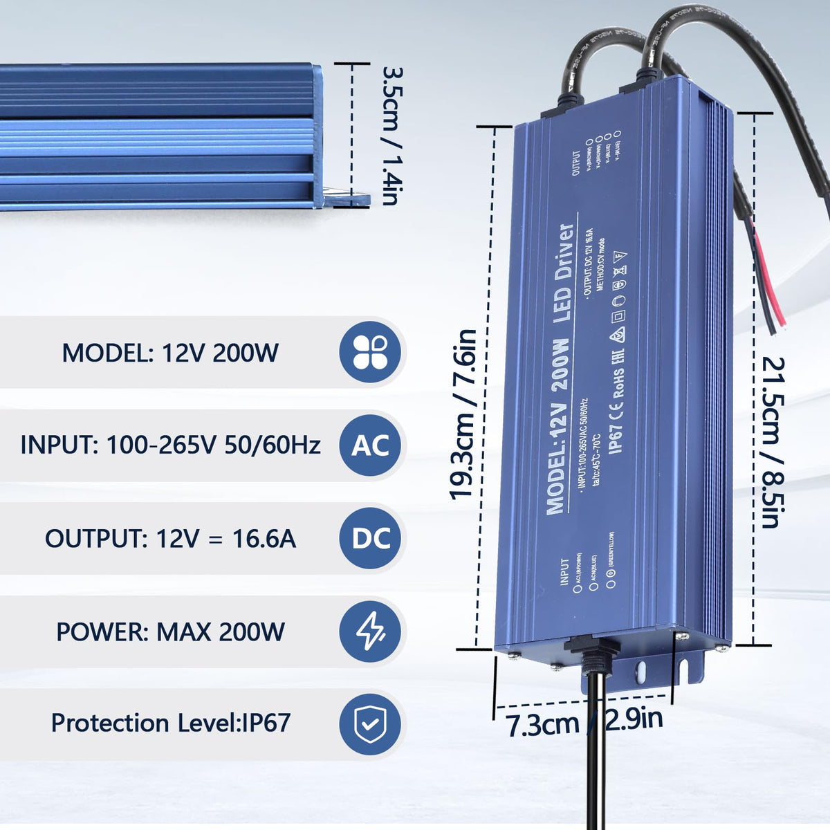 Waterproof IP67 12V 200W Ultra Slim LED Driver Transformer L988194