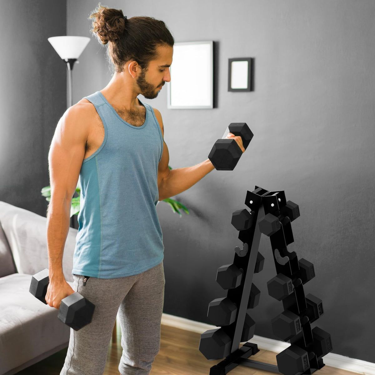 Rubber Coated Hex Dumbbell Set A9667