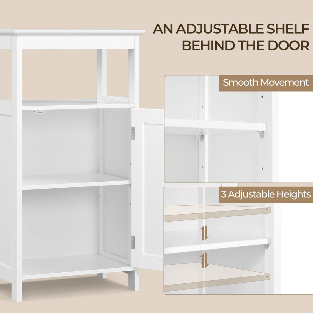 White Bathroom Storage Cabinet with Door & Open Shelf S677