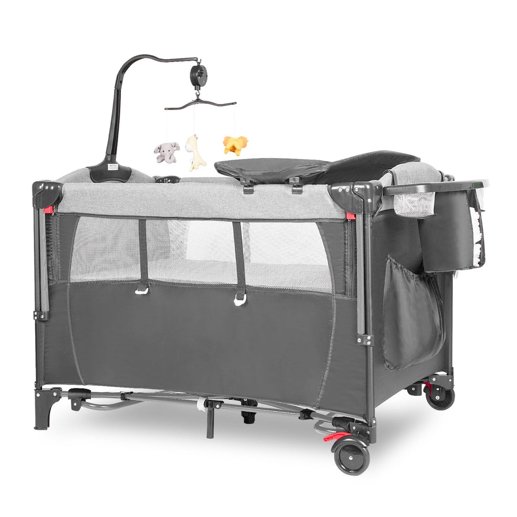 5-in-1 Pack and Play Baby Bassinet Bedside Sleeper Grey M36406