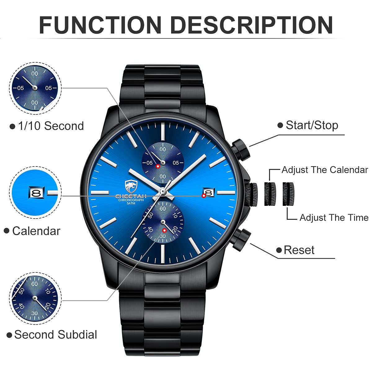 Mens Stainless Steel Waterproof Chronograph Quartz Watch N103018