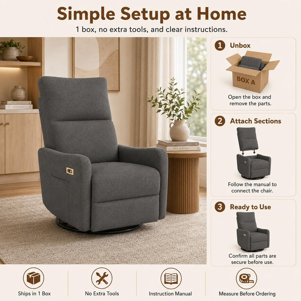 Dark Gray Swivel Rocker Recliner Chair O240