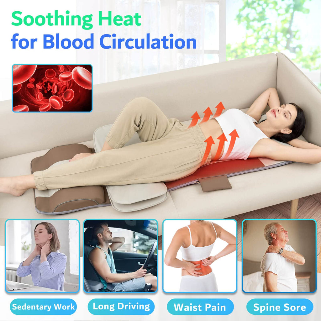 Full Body Massage Mat with Airbags Stretching & Heating, 3D Lumbar Traction, 4 Modes 3 Intensities 3 Heat Levels, PU Leather, Foldable Q20919