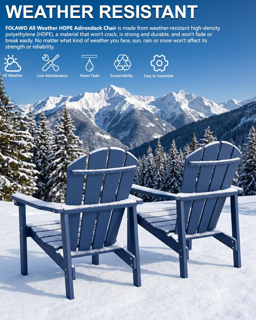 Navy Blue HDPE Adirondack Chair Set of 8 G1971