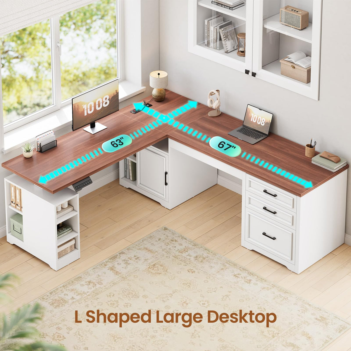 L Shaped Standing Desk with Storage Q748