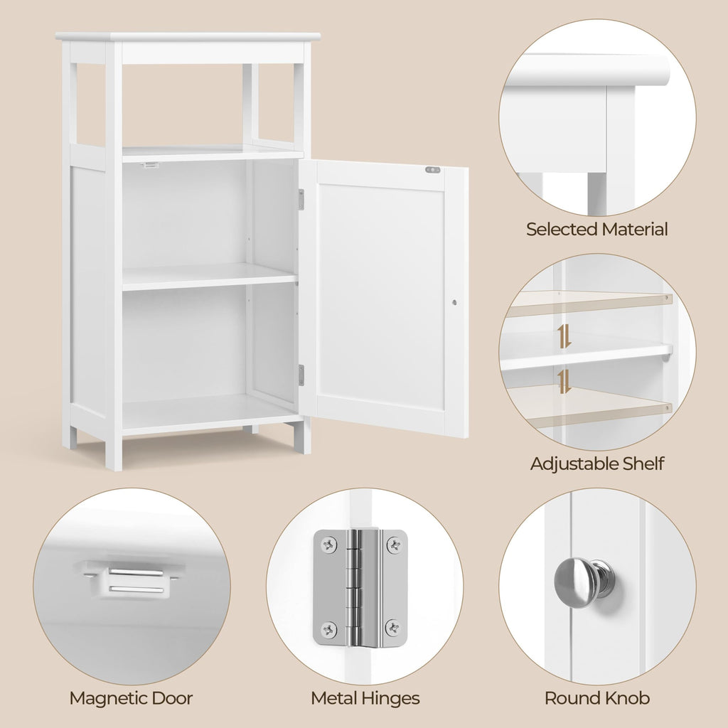 White Bathroom Storage Cabinet with Door & Open Shelf S677