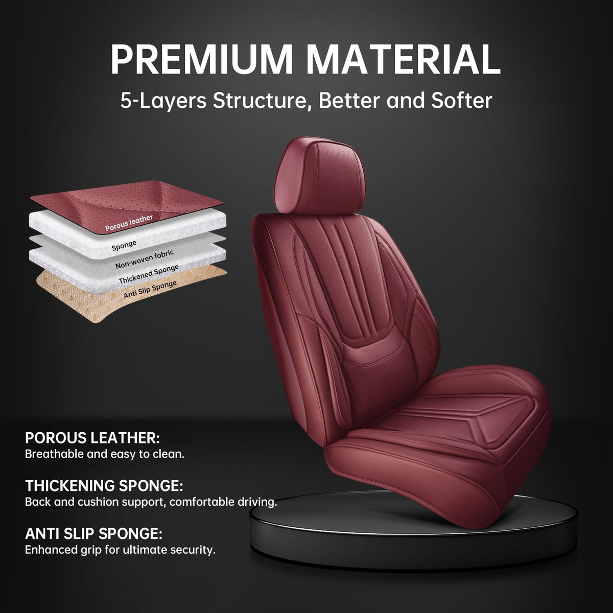 Burgundy Leather Full Set Car Seat Covers B92077
