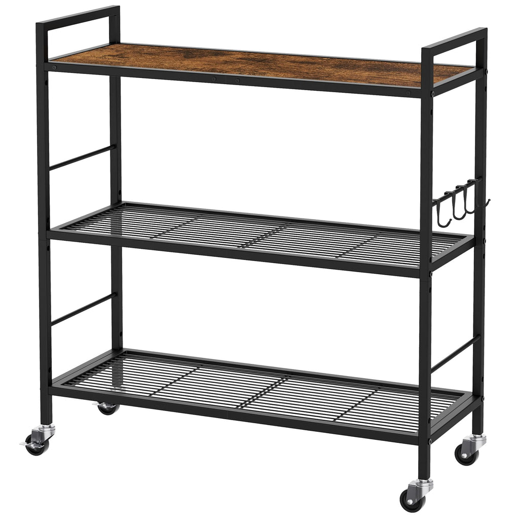 3-Tier Metal Storage Rack with Wheels, Mesh Shelving Unit, Black L813554