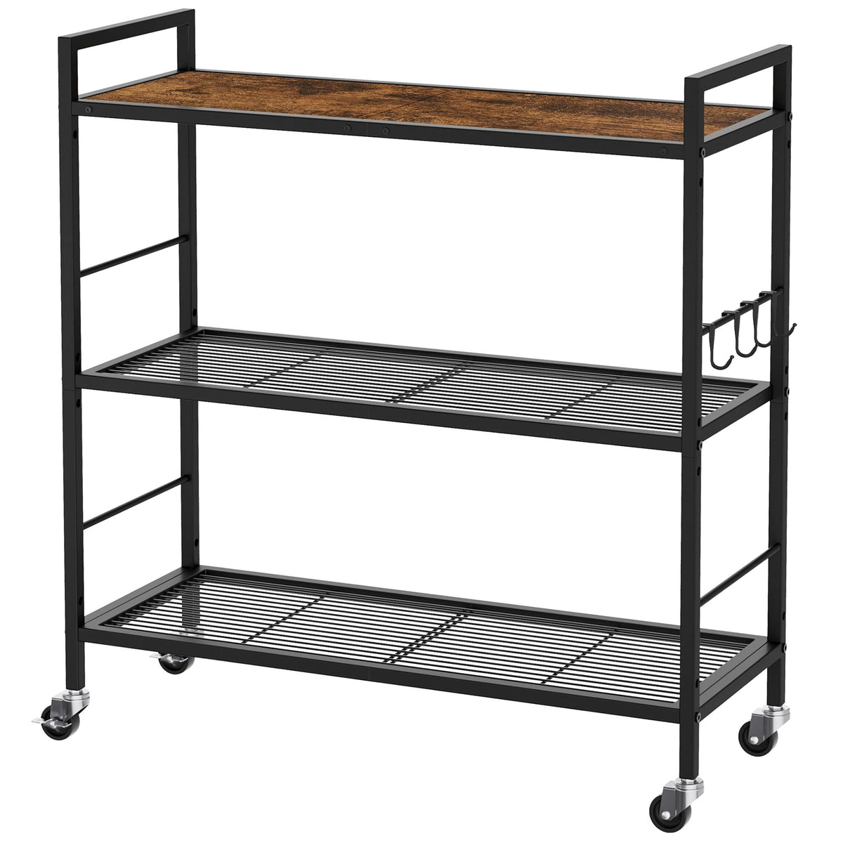 3-Tier Metal Storage Rack with Wheels, Mesh Shelving Unit, Black L813554