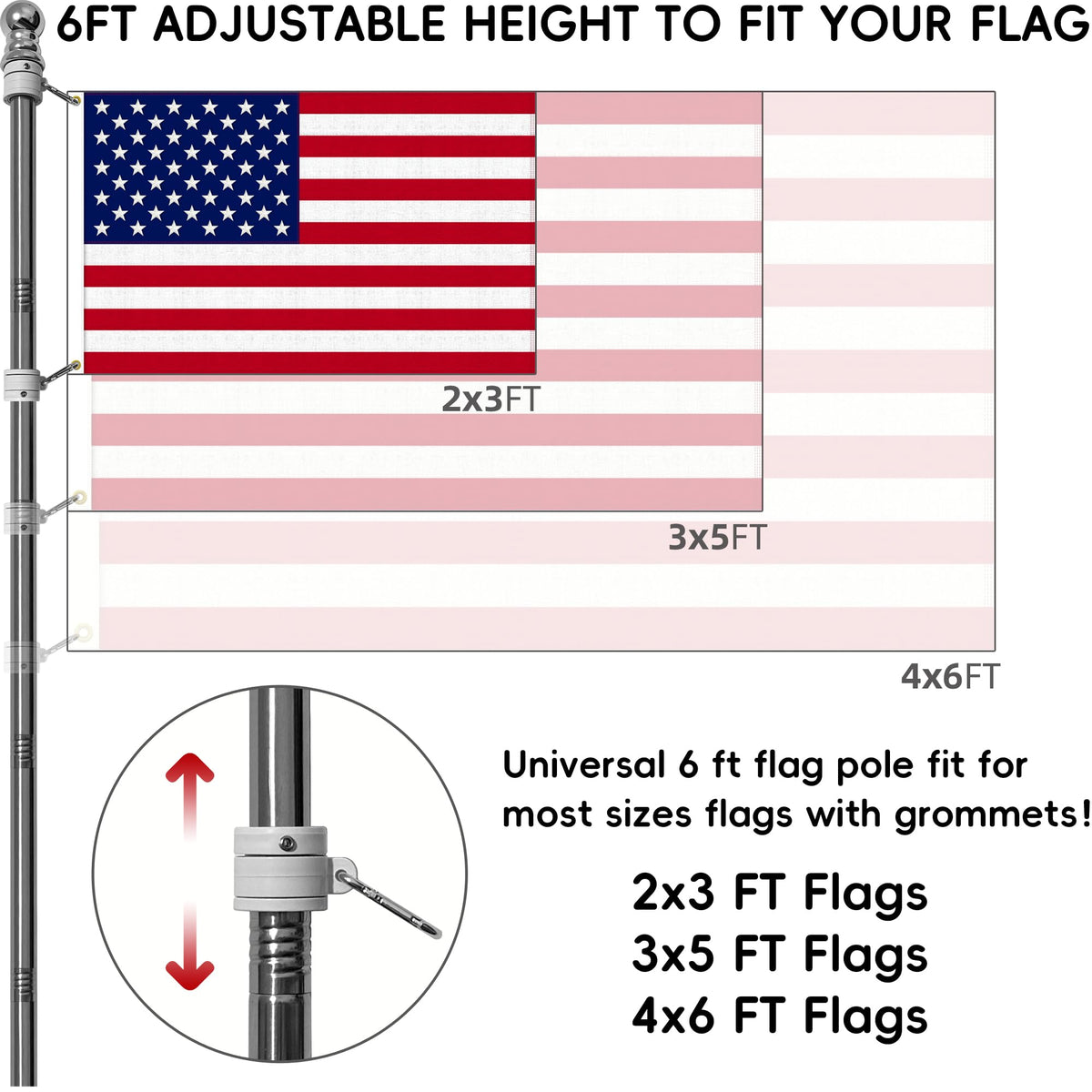 6 FT Stainless Steel Flag Pole Kit, 2 Packs Q370562