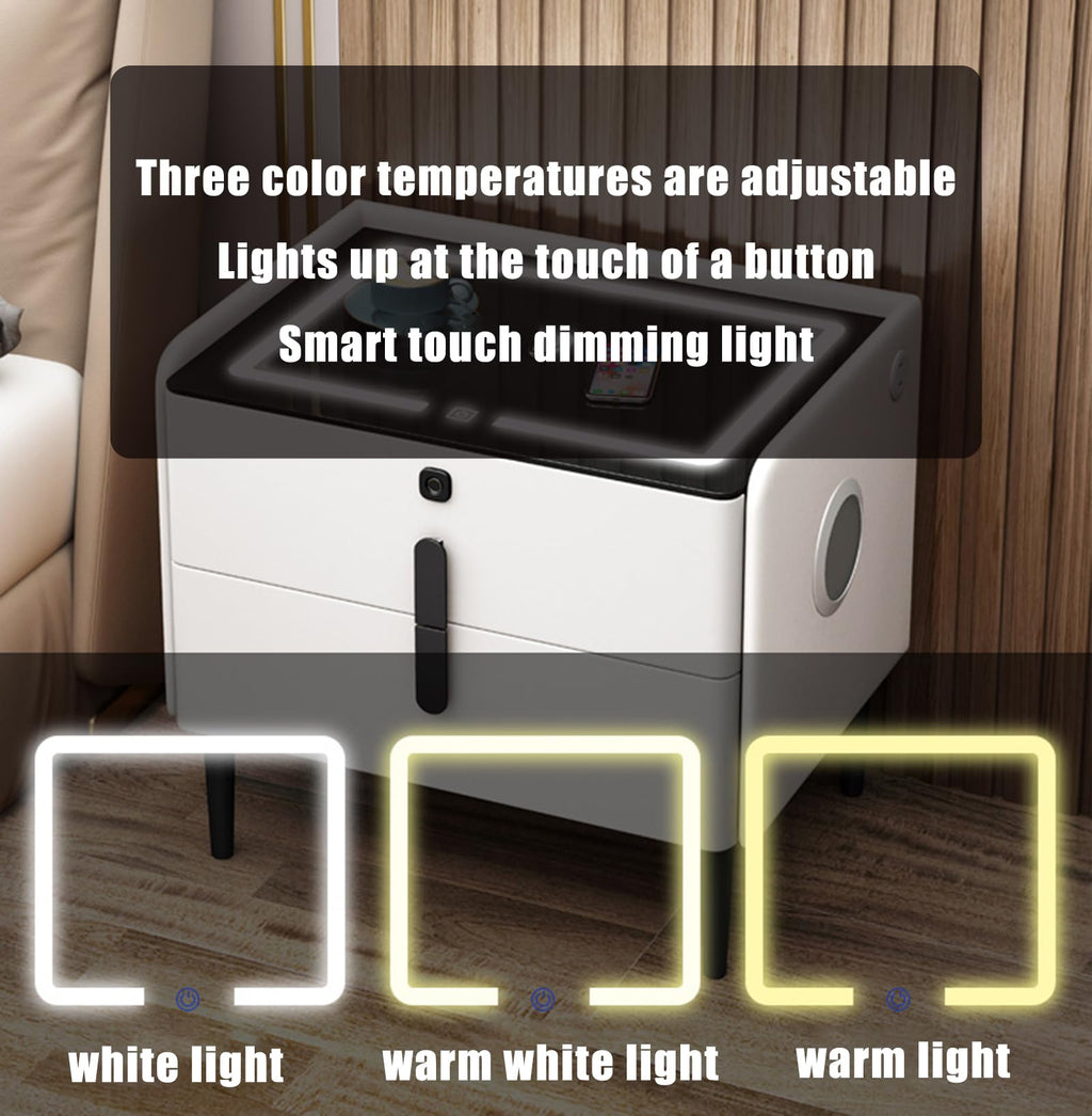 Gray 3 Tier Nightstand with Wireless Charging and Fingerprint Lock B9442