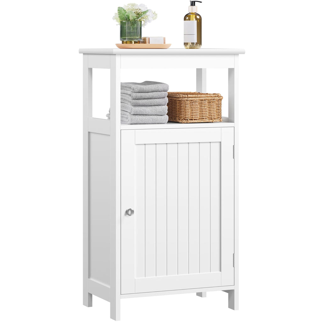 White Bathroom Storage Cabinet with Door & Open Shelf S677