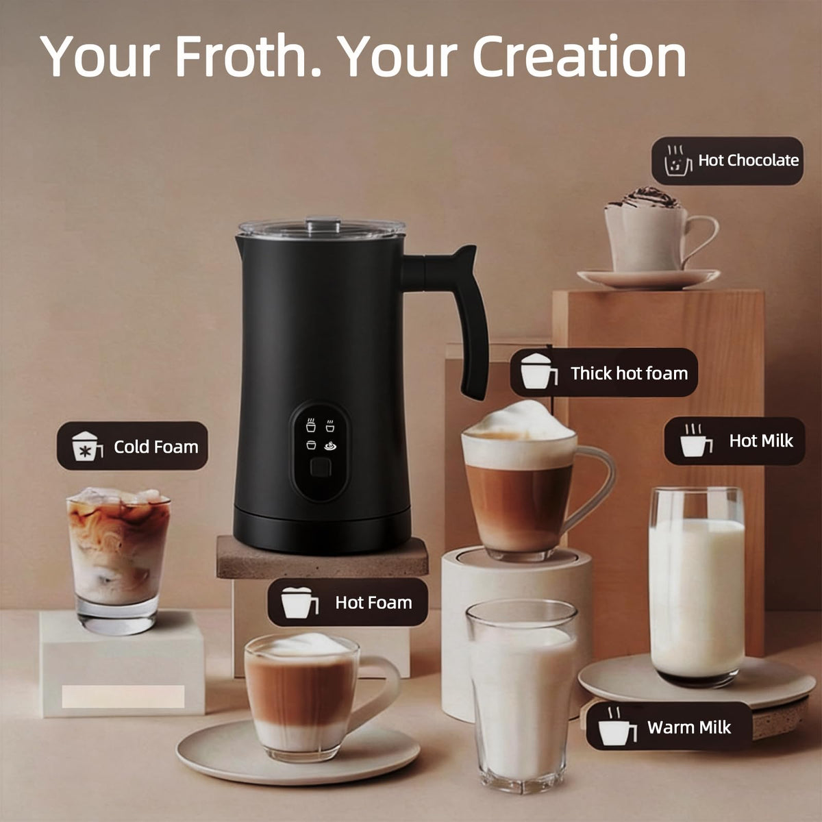 4-in-1 Electric Milk Frother and Steamer Black T63944
