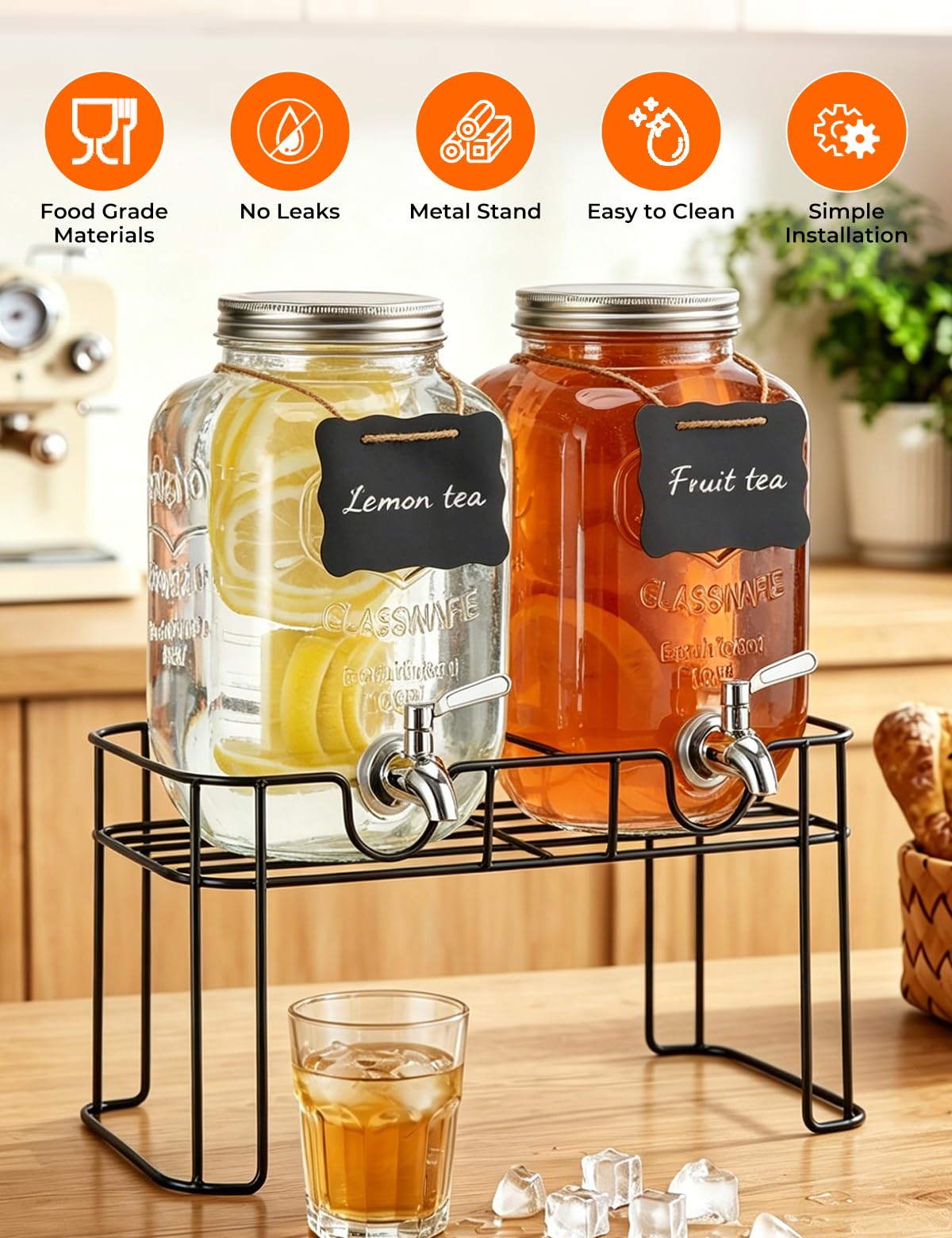 Glass Drink Dispensers 2 Pack with Stand W21336