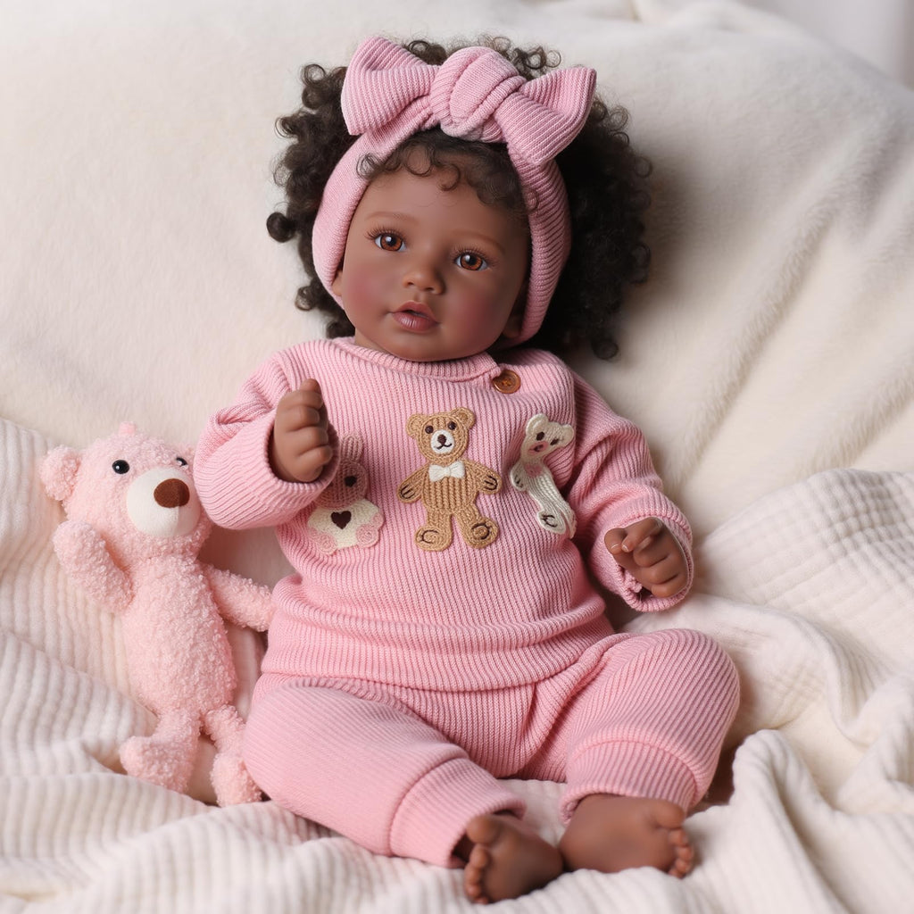 20 Inch Black Reborn Baby Doll with Rooted Hair X263798